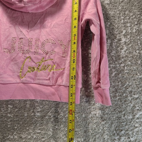 Juicy Couture Girls 5 Hoodie Velour Rhinestone Pink Gold Track Jacket Retro - Picture 3 of 8