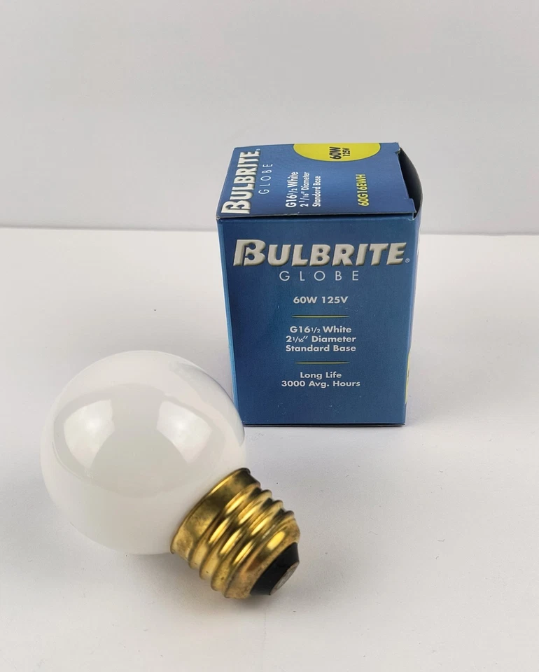 NEW Bulbrite 60W G16½ White Globe Bulb 125V 60G16EWH #310260 L2 - Image 2 of 3