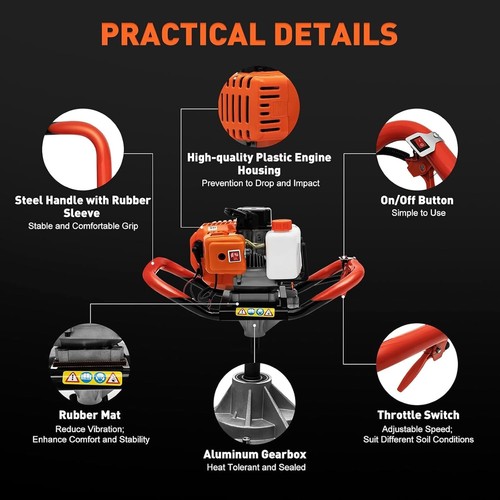 52CC Petrol Earth Auger Iron 2Stroke Post Hole Borer Petrol Digger 8500 RPM 1.2L - Picture 7 of 14