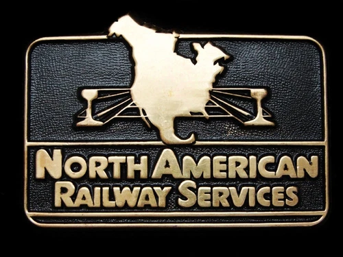 MA29145 VINTAGE 1970s **NORTH AMERICAN RAILWAY SERVICES** SOLID BRASS BUCKLE
