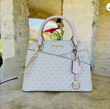 MICHAEL KORS JET SET DOME SATCHEL SHOULDER BAG POWDERED BLUSH SIGNATURE LOGO