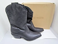 Steve Madden Ladies Western Boot - Black Leather  - Size  10   BRAND NEW