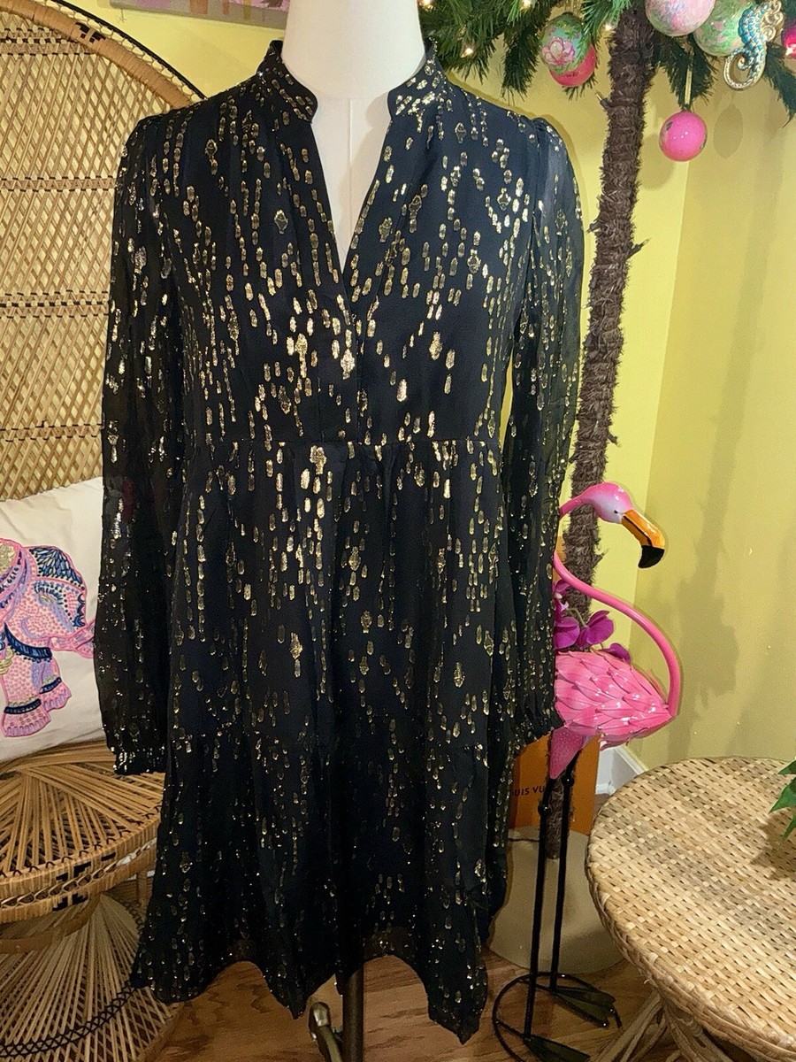 ワンピース WINONA DRESS Lilly Pulitzer NWT Winona Silk Dress Onyx Fish Clip Gold