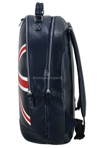 Union Jack Leather Backpack Navy Blue Perforated Classic Style 100% Real Leather - Picture 3 of 6