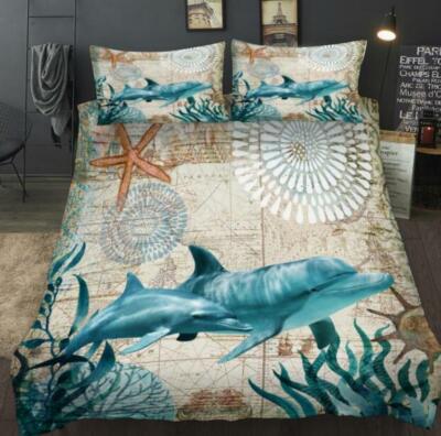 3D Dolphin Grass ZHUA637 Bed Pillowcases Quilt Duvet Cover Set Queen King Zoe