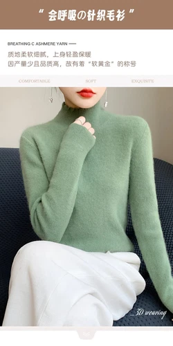 Autumn Winter Sweater Women Mock Neck Knitted Sweaters Cashmere Sweater - Picture 16 of 32