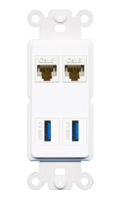 RiteAV 2 Port Cat6 2 USB3 Wall Plate Rocker [White]