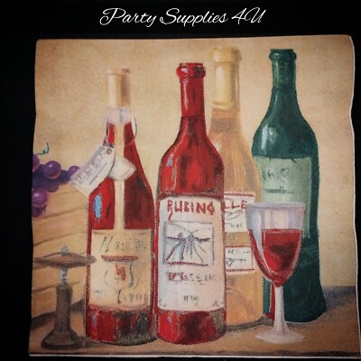 16pk Bottle Wine & Glasses Paper Napkins/Party/Tasting/Vintage/Decoupage/Crafts