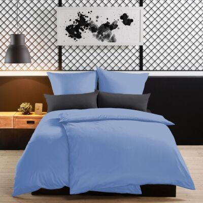 Lorena Uni Mako Satin Bettwäsche Kissenbezüge Spannbettlaken 7190-155 azur