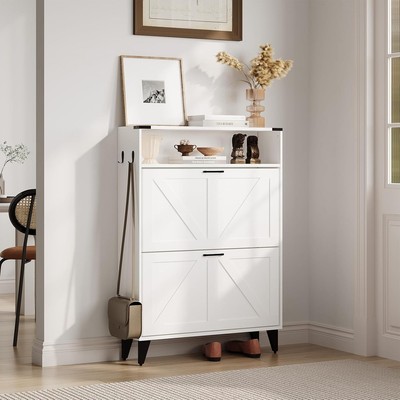 Home Shoe Storage Cabinet Organizer with 2 Flip Drawers for Entryway Shoe Rack