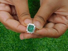 4.55 Ct Emerald Natural Emerald Diamond Wedding Ring 925 Sterling Silver Sz 7