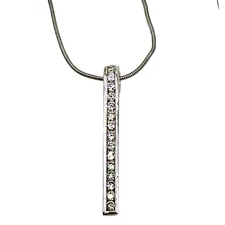 Lia Sophia "Rodeo Drive” Cubic Zirconia Stones Silver Tone Bar Pendant Necklace
