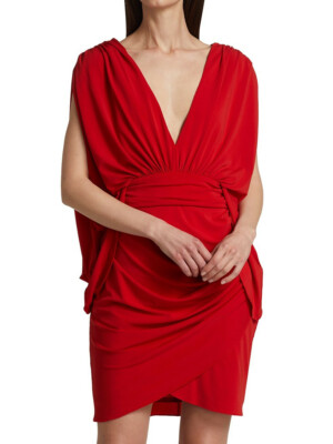 Halston Ria V-Neck Jersey Dress, Short kimono sleeves, Lined, Size 4, $425 NWT