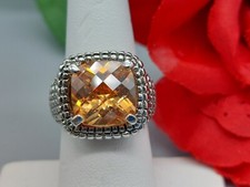 Awesome Silver Tone Ring Hightly Faceted Yell...
