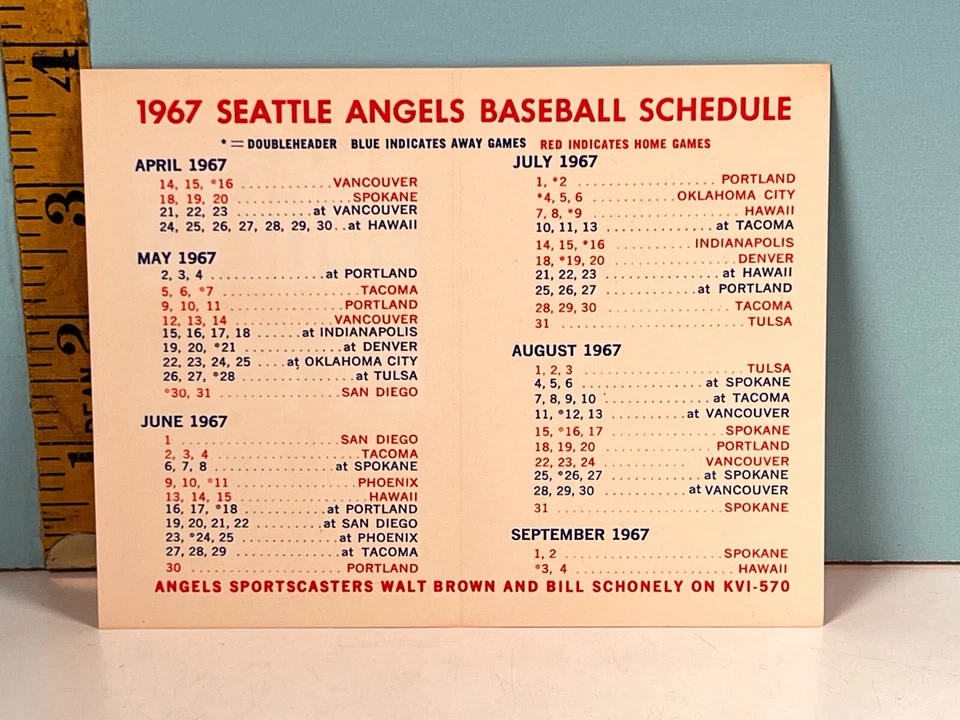 🔥1967 Seattle Angels Baseball Schedule KVI 570🔥 - Image 2 of 2