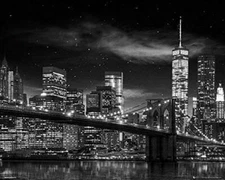 New York Freedom Tower Poster Large 24"x36" B&W Brooklyn Bridge Art Print - New