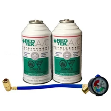 REDTEK 134a Replacement - 2 Cans (6 oz) with Installation Hose w/Gauge