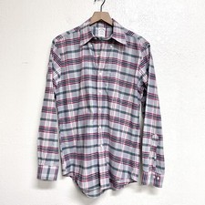 Brooks Brothers Men  s M Supima Cotton Plaid Button Down Dress Shirt Red Blue