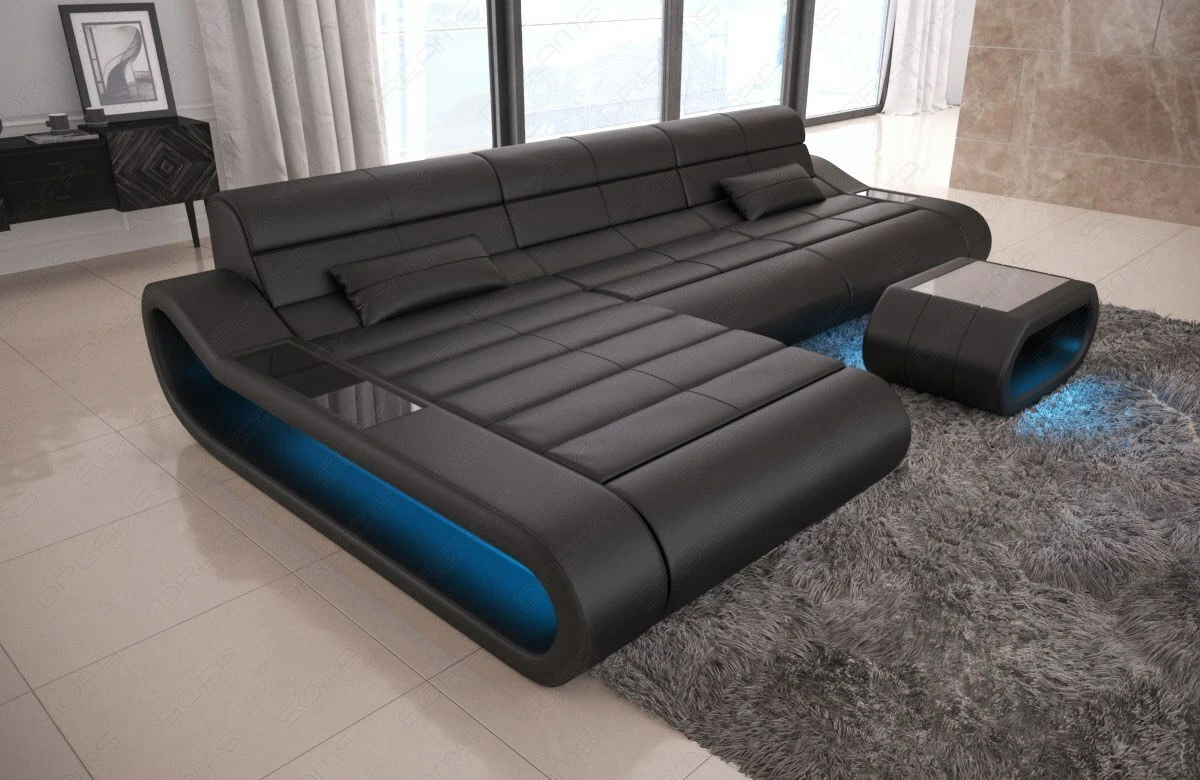 Corner Couch Sofa Designersofa Concept L Long Black Leather
