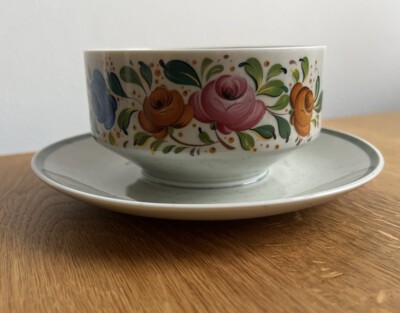Winterling Suppentasse Graumeliert Blumenband Landhausstil 70er Vintage