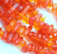Pebble Beads,Tangerine Orange w/Frosted Matte Sea Glass Finish, 6x9mm, 22 Psc.