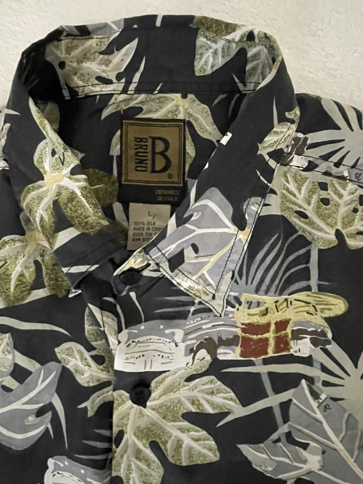 Bruno Green Silk Hawaiian Florida Button Up Shirt… - image 2