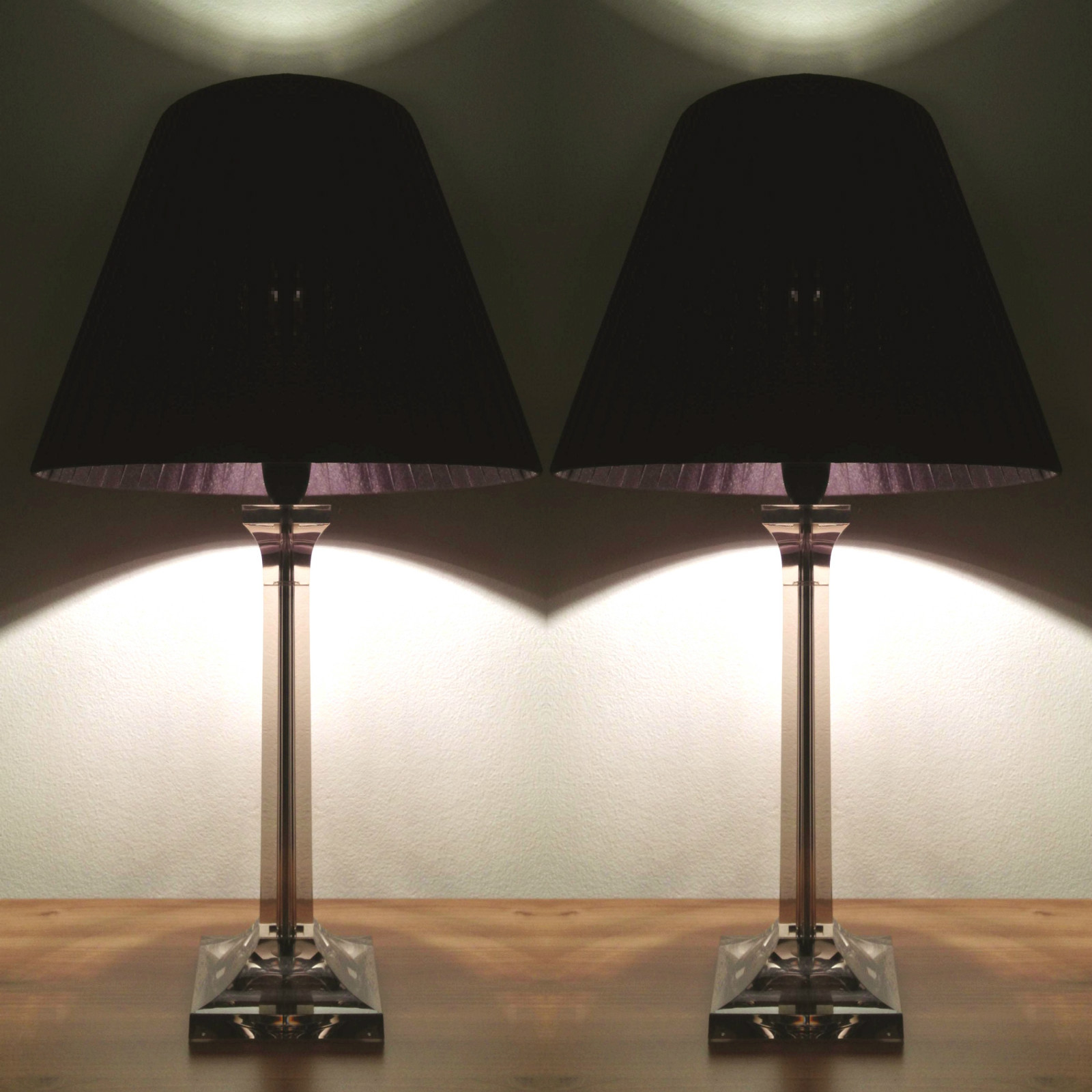 PAIR of NEW Bedside Table DESIGNER MODERN LAMPS with Black Ribbon Round Shade