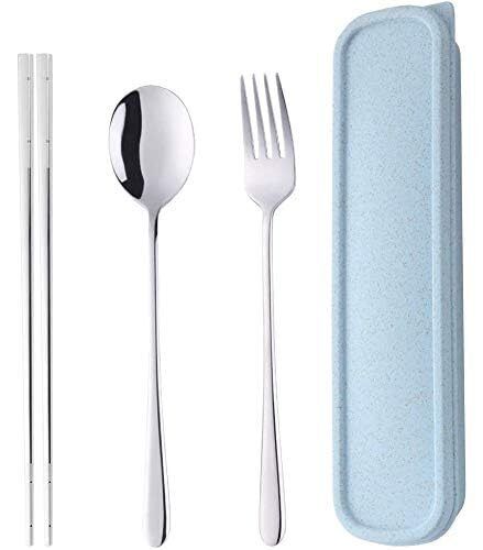 Portable Travel Flatware 3PCS Spoon Fork Chopsticks Set 18/10 Stainless Steel...
