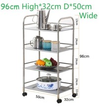 Stainless Steel Rack Shelf Stand Trolley Wheel Cart Storage Kitchen Salon BBQ