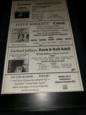 Ozzy Osbourne/Survivor/Steve Hackett Rare Original Radio Promo Poster Ad Framed
