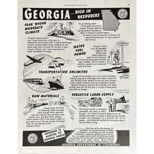Georgia Dept. of Commerce Vintage Print Ad 1952 State of Georgia Versatility Ad