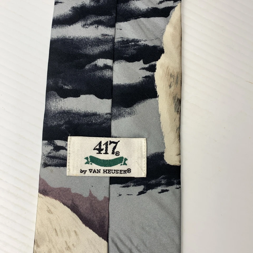 Corbata de seda 417 VAN HEUSEN para hombre talla 3,75 x 57,5 negro gris blanco osos polares corbata Foto 4 de 4