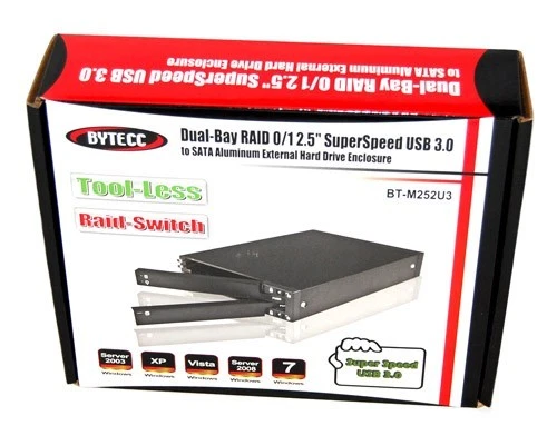 Bytecc BT-M252U3 2.5" Dual-Bay RAID 0/1 SuperSpeed USB 3.0 to Sata Ext Enclosure - Image 4 of 4