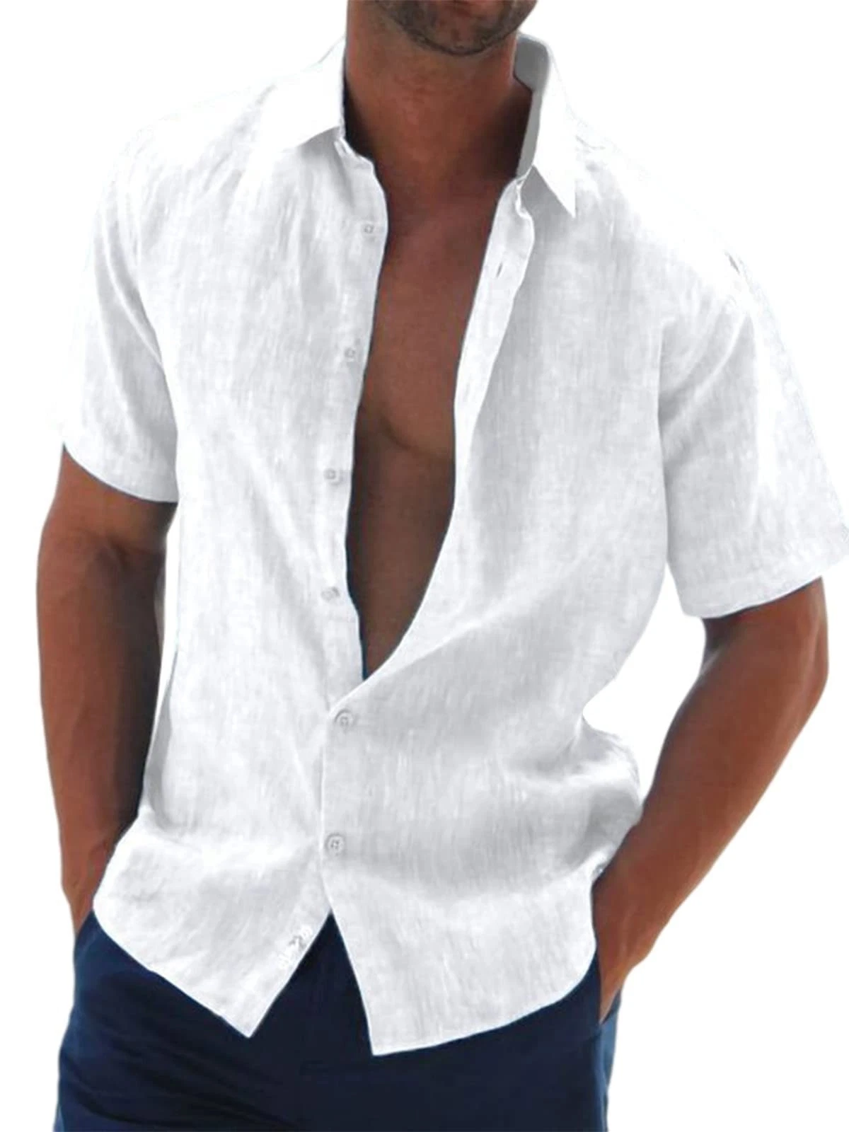 Linen shirt men's short sleeve shirt summer casual shirt beach shirt cotton linen...
