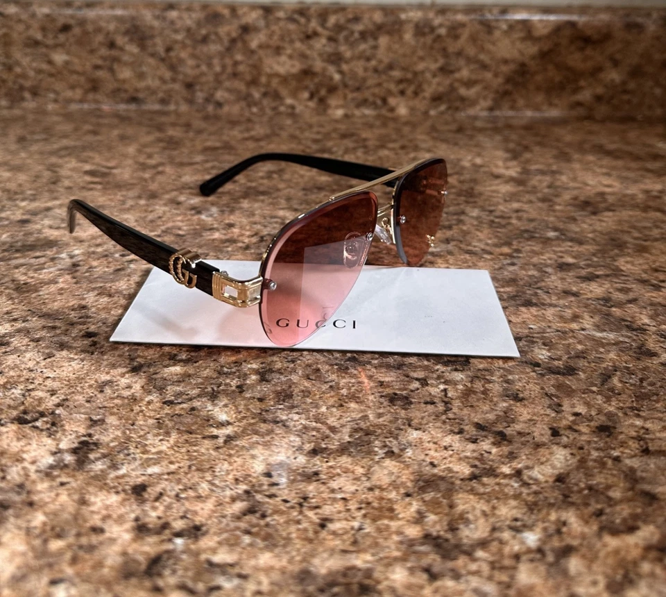 Gucci GG 1220S Black/Pink & Gold Aviator Sunglasses - Ships Today! - Image 3 of 4