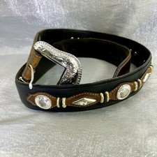 JUSTIN Southwestern Leather Two Tone Belt Conchos Cowboy Ranch Rodeo Size 30