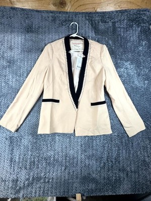 Anthropologie Cartonnier Blazer Tuxedo Womens Medium Beige Trim Dera Open Front