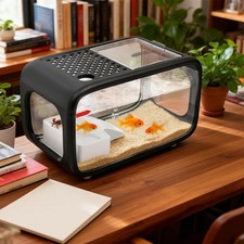 12 L/3.17 Gal Desktop Fish Tank Landscape Aquarium, Fish Bowl w/Top Feeding Hole