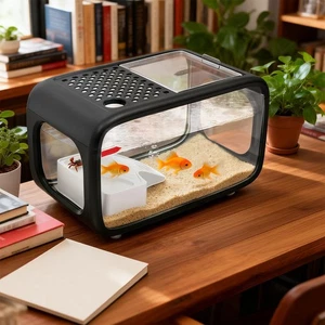 12 L/3.17 Gal Desktop Fish Tank Landscape Aquarium, Fish Bowl w/Top Feeding Hole