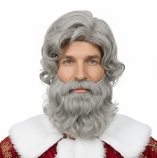 Mens Grey Short Wig and Beard Set Christmas and Carnival Party WigGray/Short ...