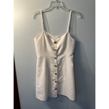 Urban Outfitters White Linen Blend Button Front Mini Dress Crisscross Back