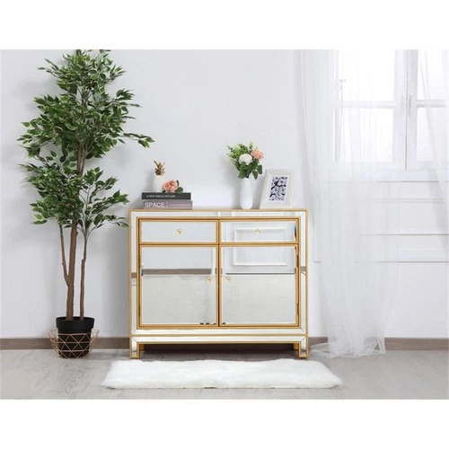 Elegant Decor Reflexion 2-Drawer Solid Wood and MDF Nightstand in Gold - Picture 7 of 8