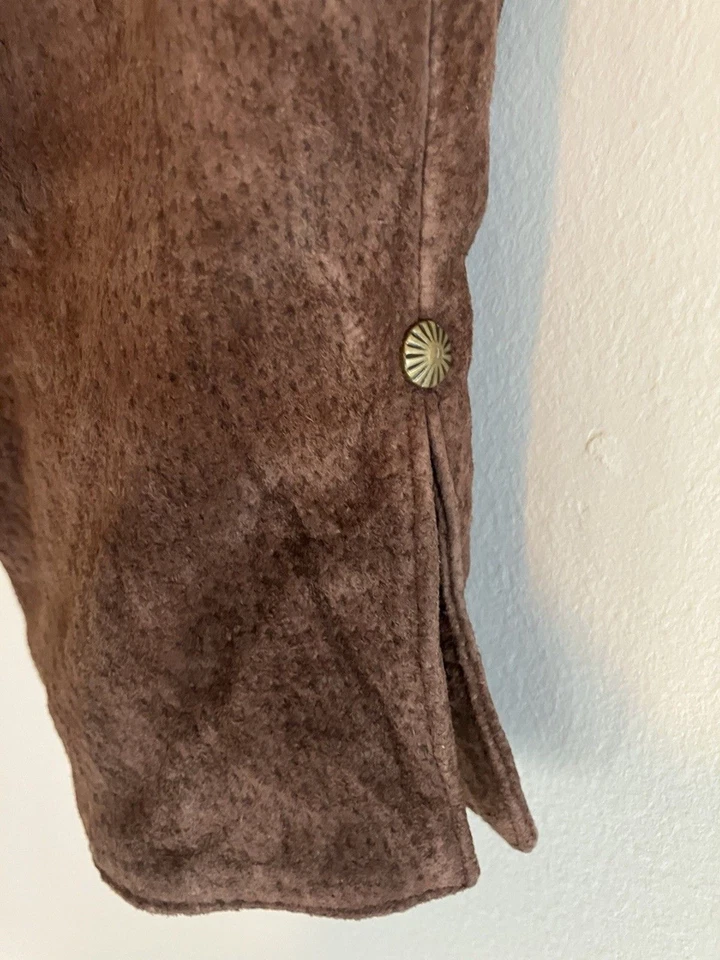 Live a Little Brown Suede Jacket Blazer Size M Western Snap Lined Pockets - Image 3 of 4