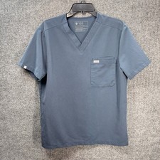 Figs Leon Three-Pocket Scrub Top Mens Small Blue Short Sleeve V-Neck 1000199