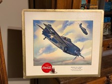 ORIGINAL 1943 COCA COLA ADVERTISING SIGN - WORLD WAR II FIGHTER PLANE - WARHAWK