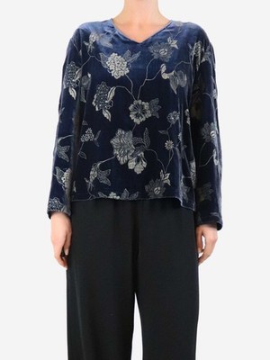 Giorgio Armani Blue velvet jacquard top - size UK 16