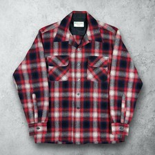 VTG 60s Penney's Shadow Plaid Button Up Wool Flannel Shirt Medium Loop Collar