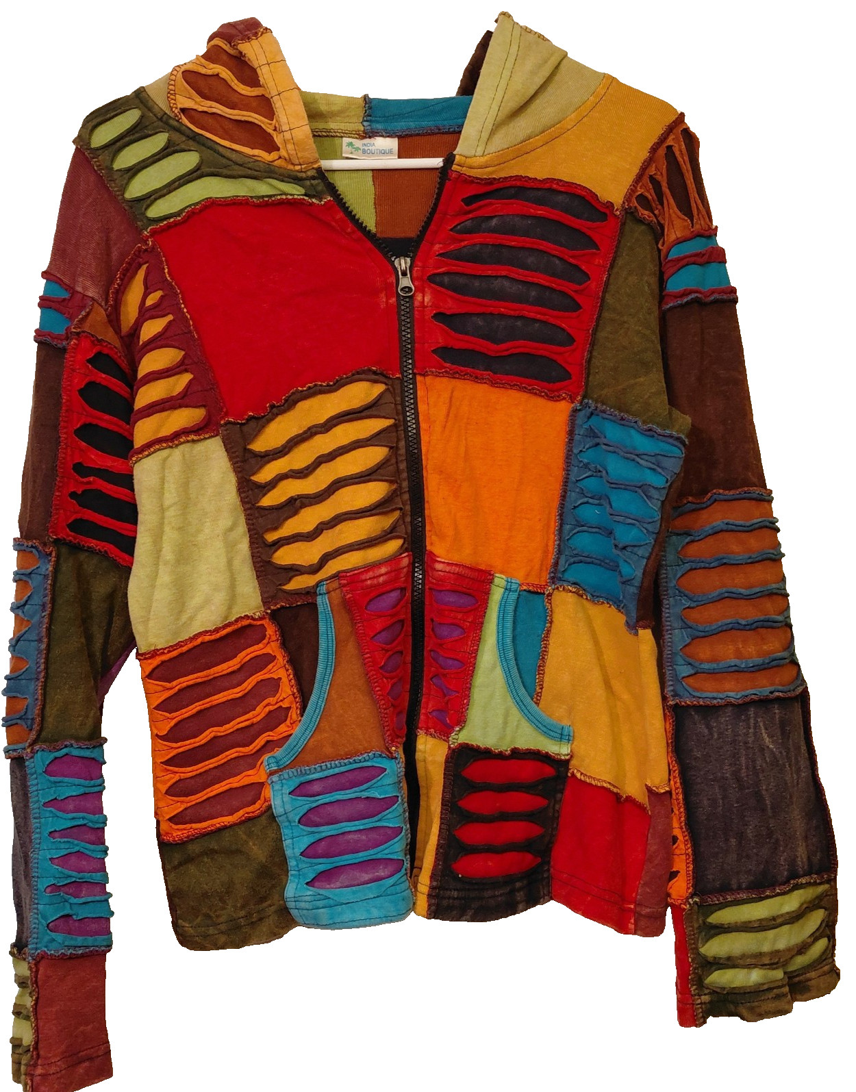 Multicolored Patchwork India Boutique zip up hood… - image 2