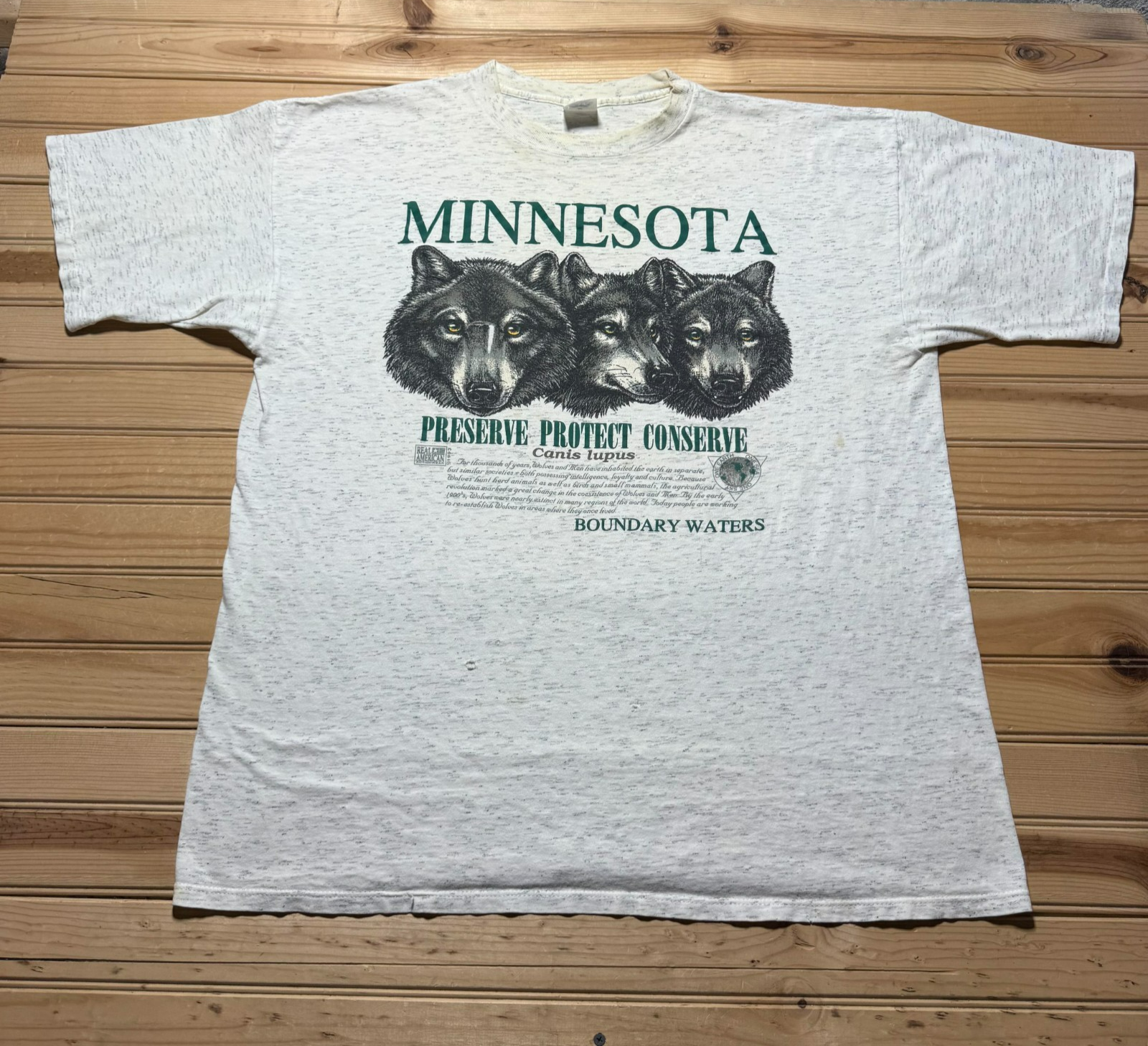 Vintage 90s Minnesota Wolves Preserve Protect Conserve Nature Wildlife Shirt XXL