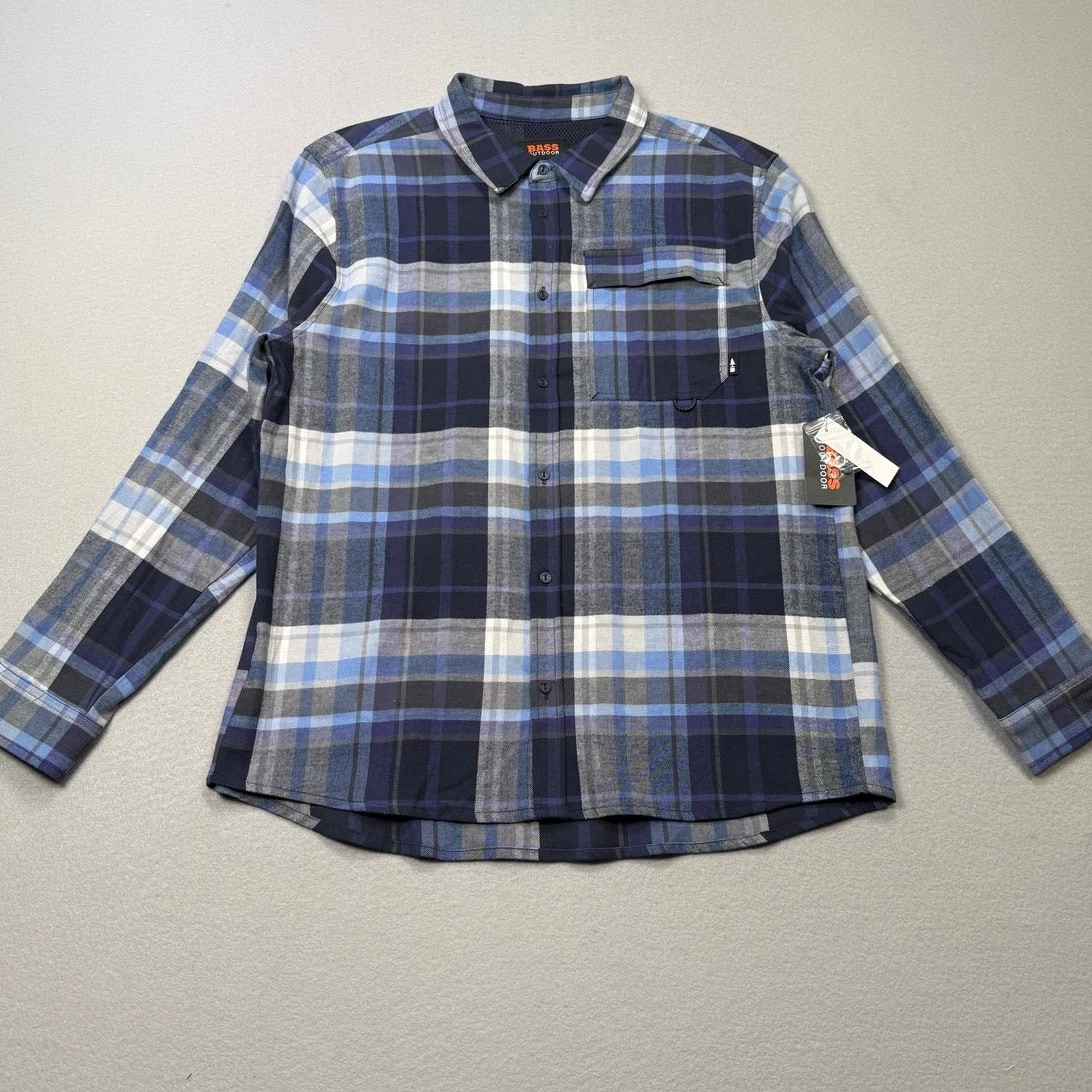 BASS OUTDOOR Men's Classic Fit Plaid Button-Front Flannel Shirt blue Large $70